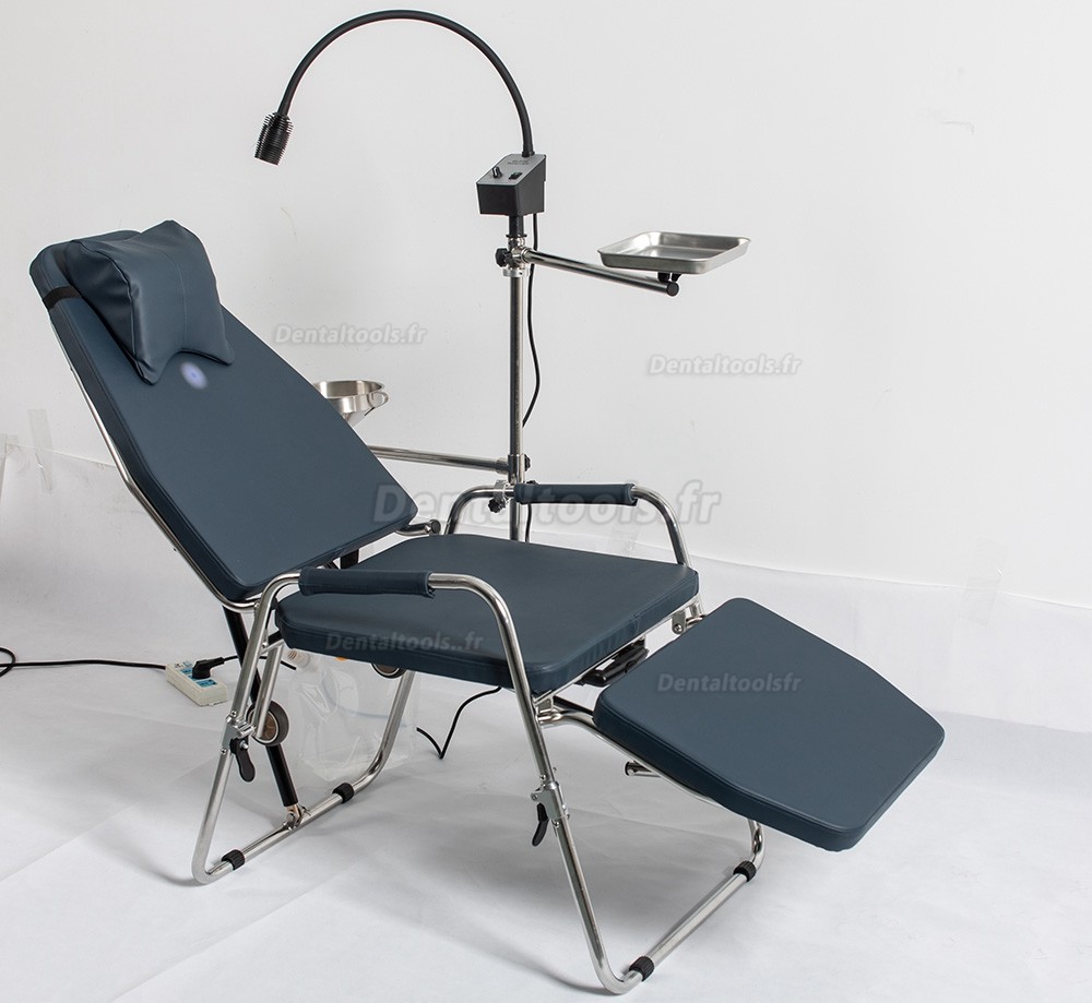 Greeloy GU-P101 Chaise Pliable Dentaire Portable Acier Inoxydable + GU-P102 Lampe d'examen Dentaire